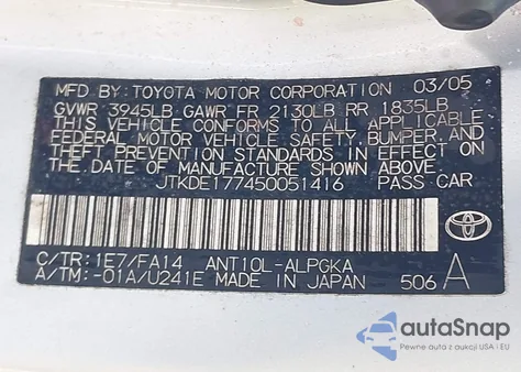 2005 Scion Tc z USA, uszkodzony, nr VIN JTKDE177450051416